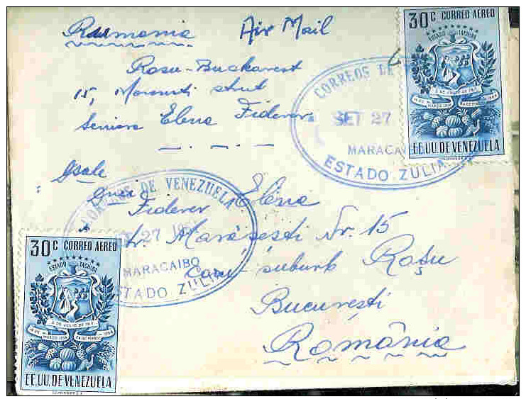 Cover 1951, Circulated Venezuela (Maracaibo)-Romania, Air Mail - Venezuela