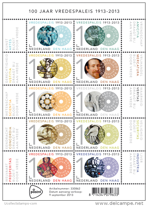 Nederland  2013   Vredespaleis Den Haag Velletje Sheetlet Postfris/mnh - Unused Stamps