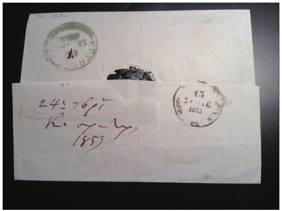 Austrian Levant LLOYD AUSTRIACO ANCONA 1853 Ship Mail Cover Greece(Stato Pontificio Österreichische Levante Brief Lettre - Etats Pontificaux