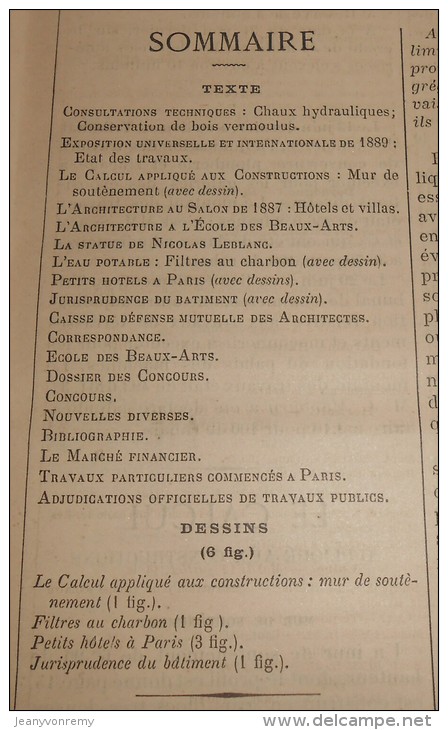 La Semaine Des Constructeurs. N°2.  9 Jullet 1887 . Petits Hôtels, Rue De Coulmiers à Paris. - Revues Anciennes - Avant 1900