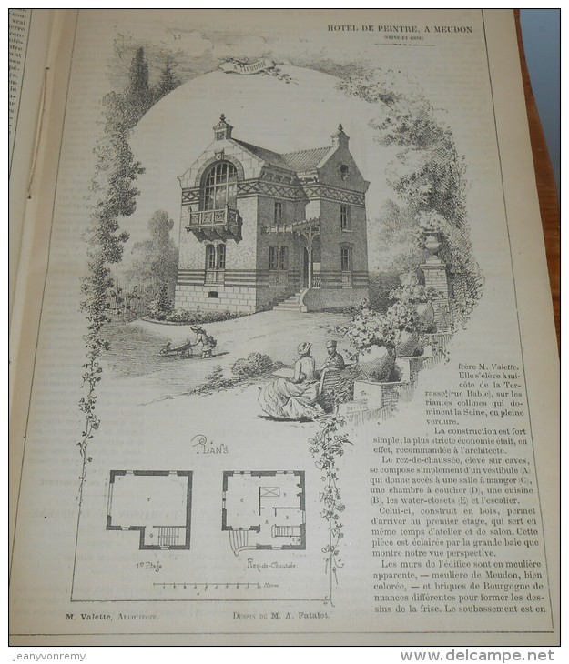 La Semaine Des Constructeurs. N°4.  23 Jullet 1887 . Hôtel De Peintre à Meudon. Chéneaux Et Corniches. - Magazines - Before 1900