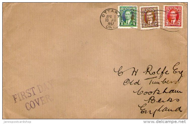 PART FIRST DAY COVER - PLAIN - CANADIAN CORONATION STAMPS - Selfridges Enverlope - ....-1951