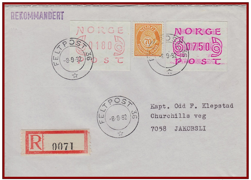 Feldpost Norwegen Als Einschreiben  Gelaufen 1982 Mit Feldpoststempel - Briefe U. Dokumente
