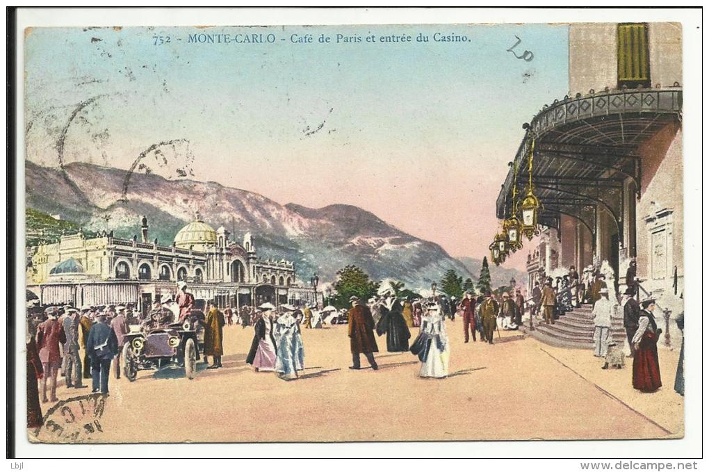 MONTE CARLO , Café De Paris Et Entrée Du Casino , CPA ANIMEE , 1912 - Cafes & Restaurants