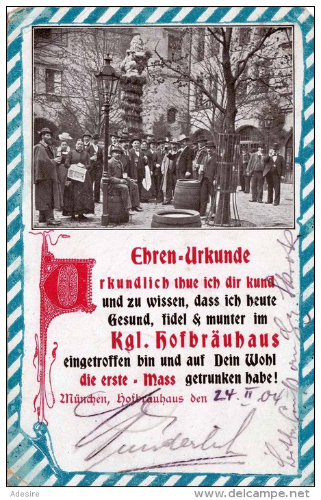 URKUNDE KÖNIGL.HOFBRÄUHAUS MÜNCHEN, Ansichtskarte Gel.1905, Sonderstempel - Werbepostkarten