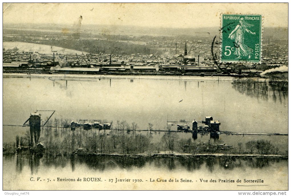 76-CRUE DE LA SEINE 1910..VUE DES PRAIRIES DE SOTTEVILLE.....CPA - Sotteville Les Rouen