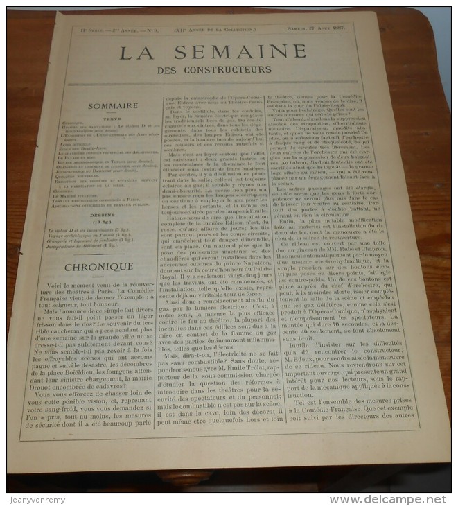 La Semaine Des Constructeurs. N°9.  27  Août 1887. Orangerie Et Logement De Jardinier. Voyage Archéologique En Tunisie. - Revistas - Antes 1900