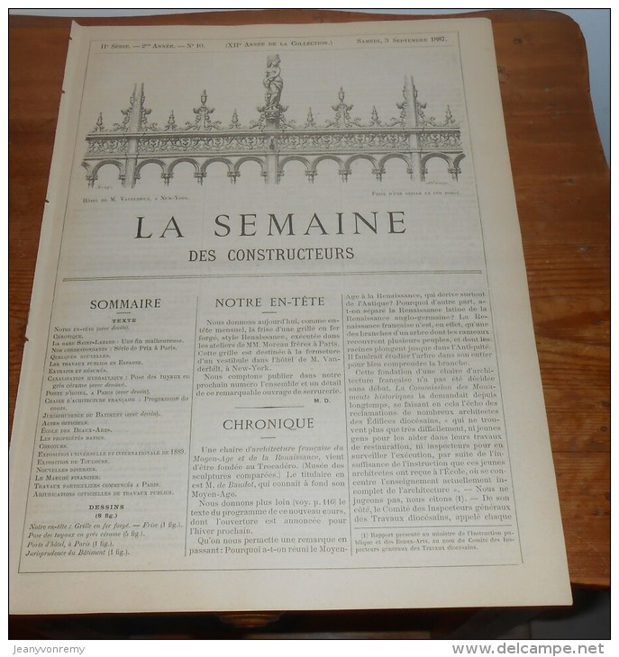 La Semaine Des Constructeurs. N°10.  3  Septembre 1887. Porte D'Hôtel à Paris. Grille En Fer Forgé. - Magazines - Before 1900