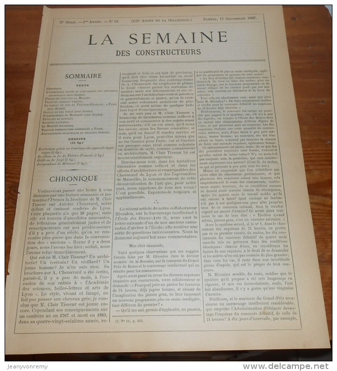 La Semaine Des Constructeurs. N°12.  17  Septembre 1887. Grille En Fer Forgé. Théâtre Français. - Magazines - Before 1900