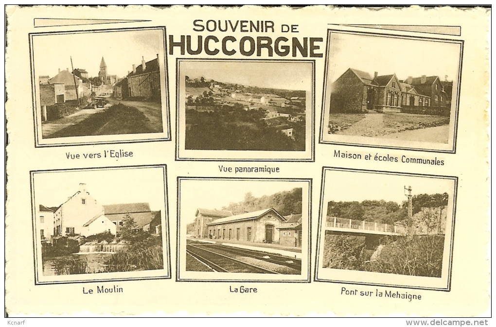 CP Souvenir De HUCCORGNE " L'église , Le Moulin ,la Gare , écoles  ..." . - Wanze