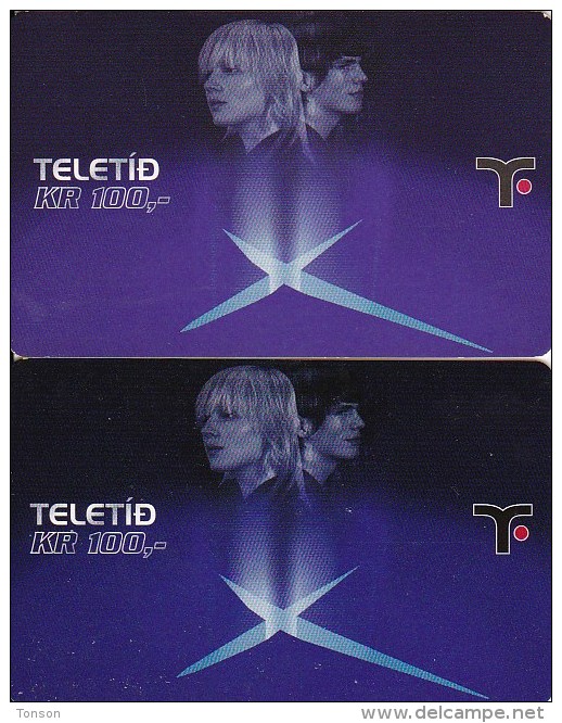 Faroe Islands, 100 Kr. Teletid, Woman And Man, 2 Cards Different Colours, 01.08.2008 - Färöer I.