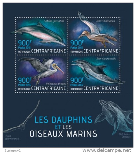 Central African Republic. 2013 Dolphins And Birds. (404a) - Delfines