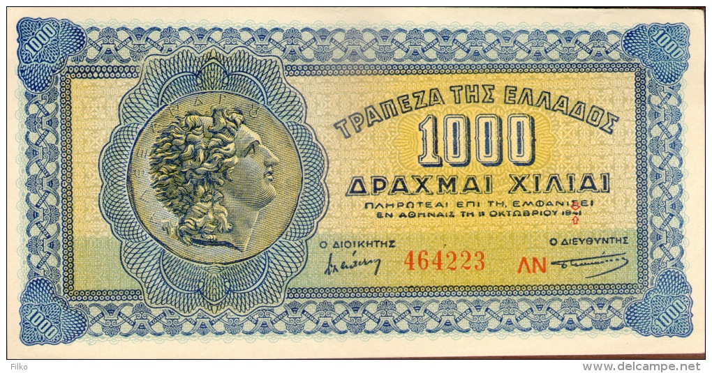 WWII Banknote 1000 Dr.1941,P.117b,error Shown On Scan,as Scan - Griechenland