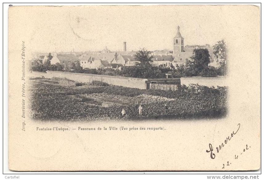 FONTAINE-L´EVEQUE-PANORAMA DE LA VILLE-CARTE PRECURSEUR ENVOYEE 1902-IMP.DUVIVIER FRERES-RARE!! - Fontaine-l'Evêque