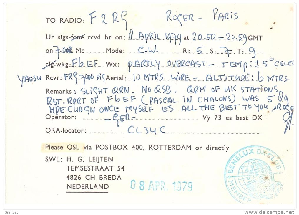 CARTE RADIO - QSL - CARTE RADIO QSL - HOLLANDE - NEDERLAND - NETHERLANDS - BREDA - 1979. - Radio Amateur