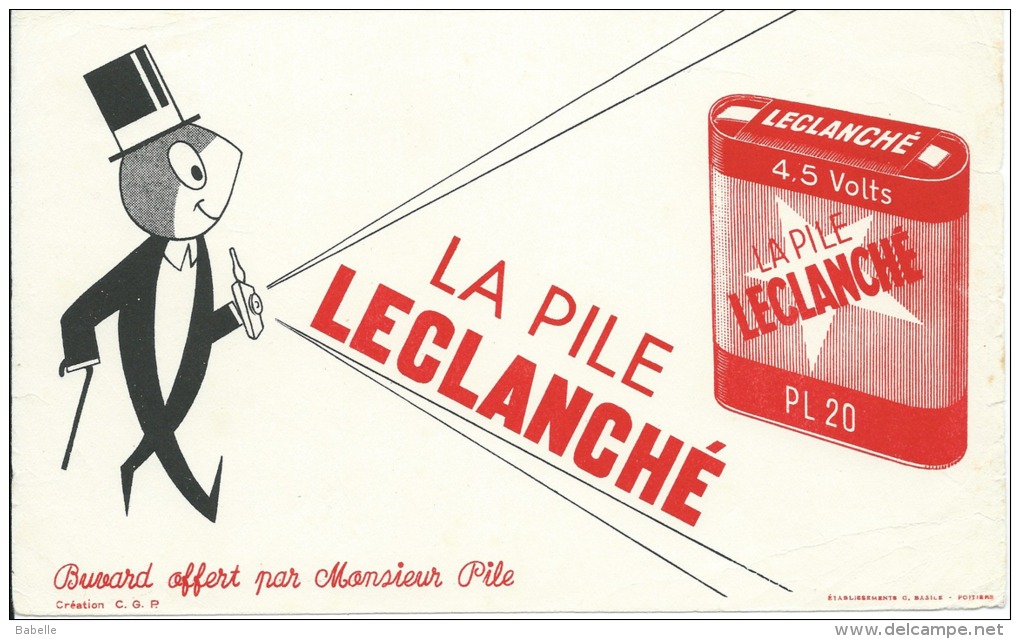 La P0li LECLANCHE ...Buvard Offert Par Mr Pile - Fond Blanc - Piles