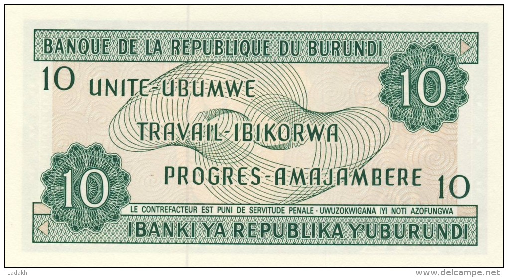 BILLET # BURUNDI # 10  FRANCS # 1991 # NEUF # PICK 33 - Burundi