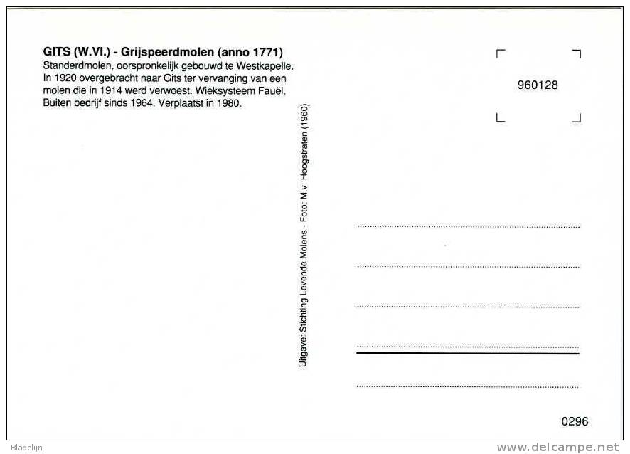 GITS ~ Hooglede (W.Vl.) - Molen/moulin - Zeldzame Opname In KLEUR Van De Grijspeerdmolen In 1960 (op De Oude Locatie) - Hooglede