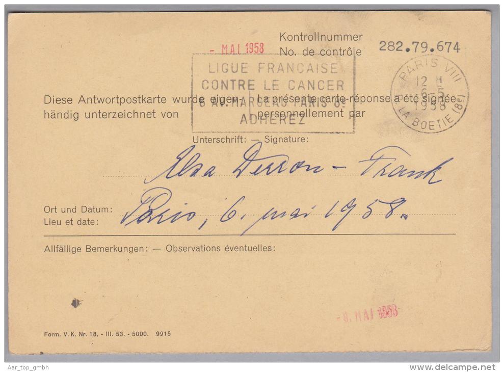 Schweiz Dienst 1958-05-06 Paris Antwortkarte Selten! - Oficial