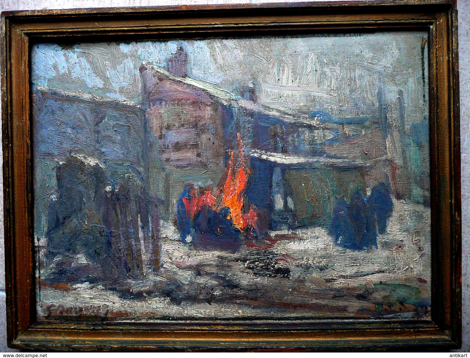 WW1 Le Feu - Hiver 1917 - Huile Sur Panneau - ECOLE EUROPENNE Signée - Autres & Non Classés