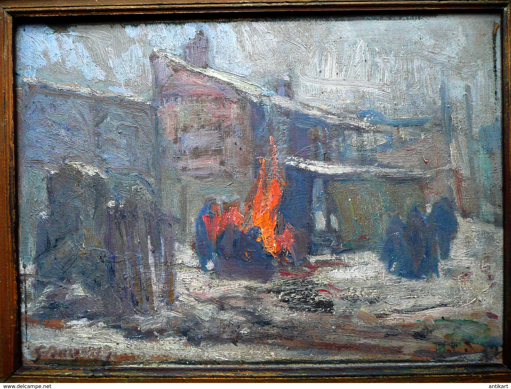 WW1 Le Feu - Hiver 1917 - Huile Sur Panneau - ECOLE EUROPENNE Signée - Autres & Non Classés