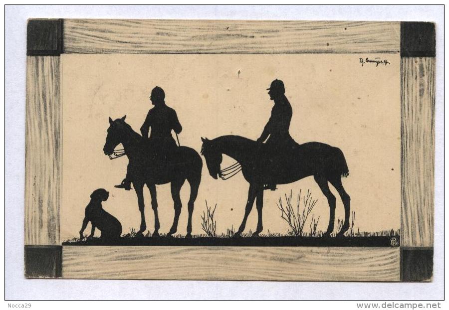 CARTOLINA DEL 1909   SCENA DI CACCIA CON CANE E CAVALIERI - TIPO SILHOUETTE - VIAGGIATA PER SCORRANO (LECCE) (STP64) - Caccia