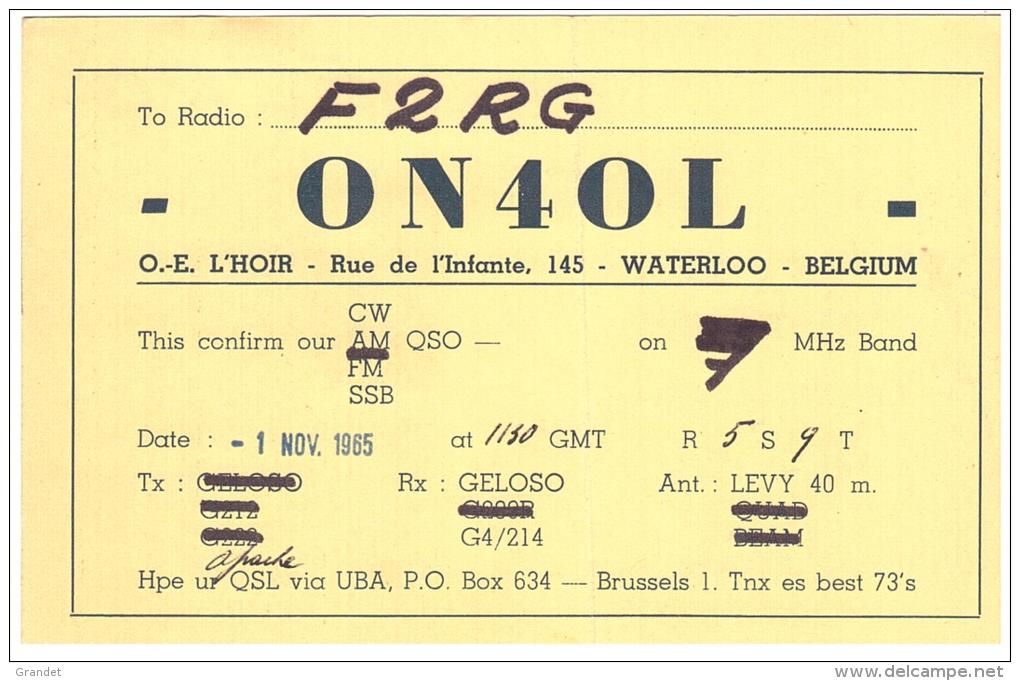 CARTE RADIO - QSL - CARTE RADIO QSL - BELGIQUE - BELGIUM - WATERLOO  - 1965 - Radio Amateur