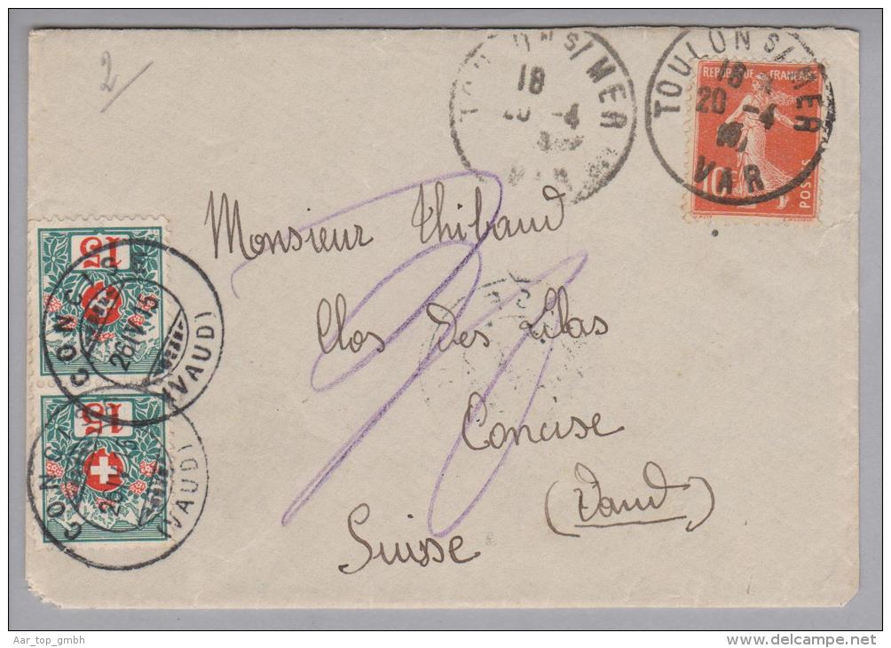 Heimat VD Concise 1915-04-26 Taxierter Brief Aus Toulon S/Mer - Segnatasse