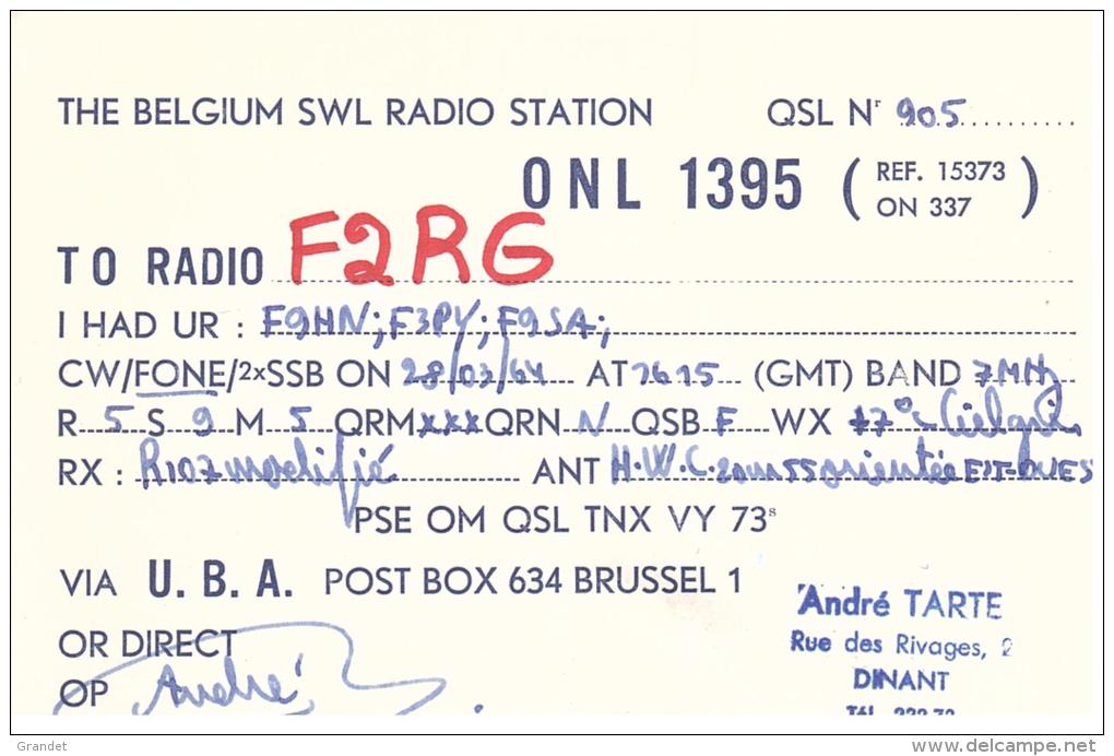 CARTE RADIO - QSL - CARTE RADIO QSL - BELGIQUE - BELGIUM - BRUSSEL - BRUXELLES - BRUSSELS - 1964 - Radio Amateur