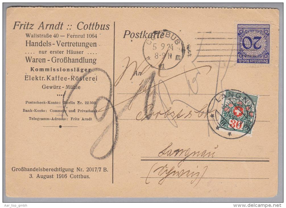 Heimat BE Langnau 1924-09-08 Taxierter Beleg Aus Cottbus DE - Postage Due