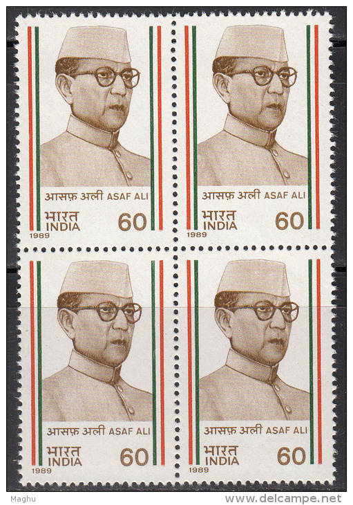 India MNH 1989, Block Of 4, Asaf Ali, Statesman - Blocks & Kleinbögen