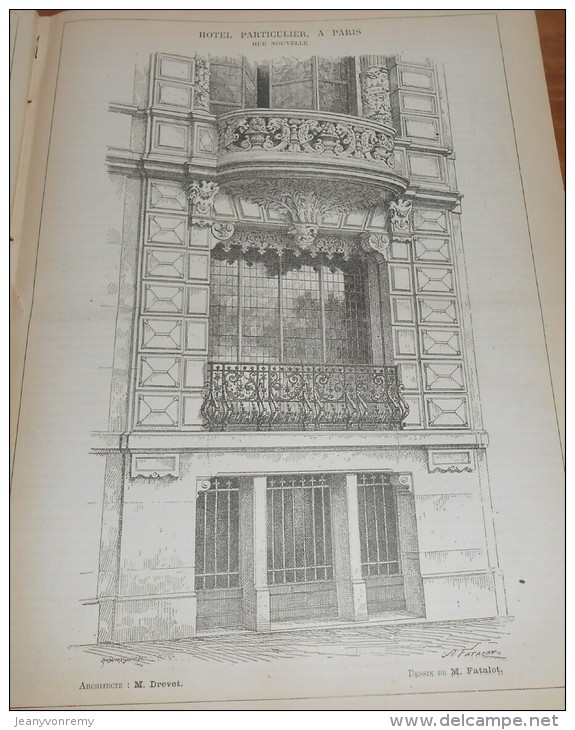 La Semaine Des Constructeurs. N°15.  8  Octobre 1887. Hôtel Particulier à Paris, Rue Nouvelle. - Magazines - Before 1900