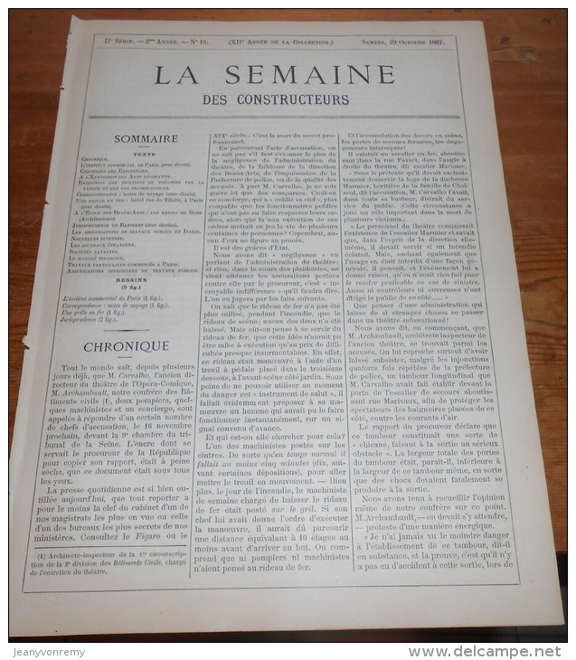 La Semaine Des Constructeurs. N°18.  29  Octobre 1887.Hôtel Particulier, Rue De Tilsit à Paris. Cathédrale De Clermont-F - Revistas - Antes 1900