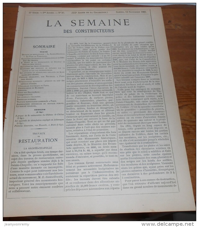 La Semaine Des Constructeurs. N°20.  12  Novembre 1887. Fontaine, Rue Nouvelle à Paris. - Revues Anciennes - Avant 1900