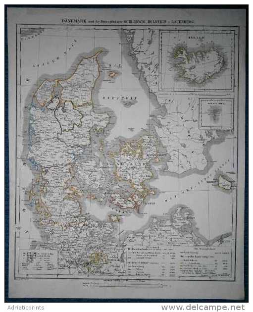 1848 Sohr Berghaus Map DENMARK WITH SCHLESWIG, HOLSTEIN AND LAUENBURG (#61) - Other & Unclassified