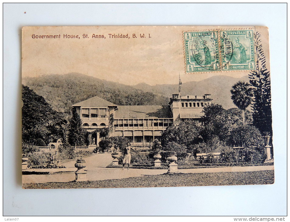 Carte Postale Ancienne : Government House , St Anne , TRINIDAD , B.W.I. , Stamps - Trinidad