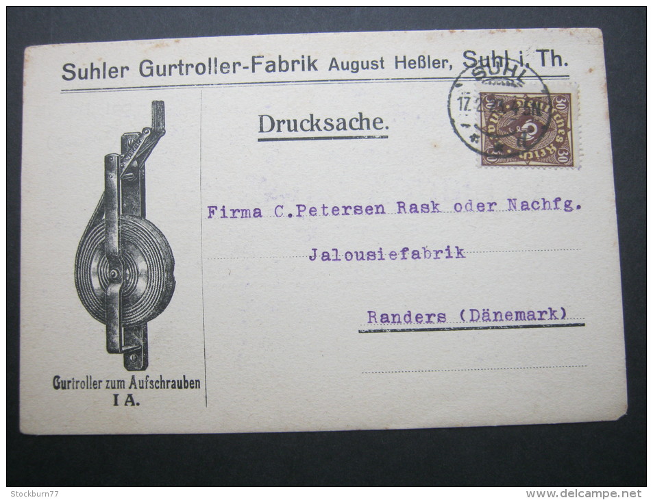 1923, Karte Mit Frankatur Aus Suhl Nach Dänemark - Covers & Documents