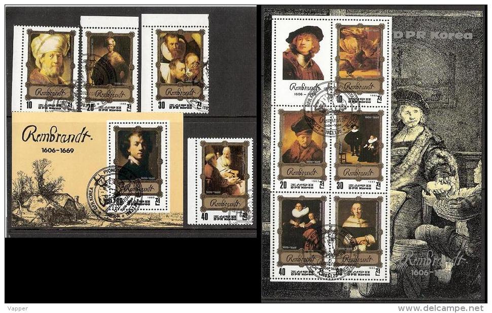 Painting North Korea 1983 Used (FDC) 4 Stamps + 2 Sheets  Mi 2323-26, BL137-38 Rembrant Paintings - Rembrandt