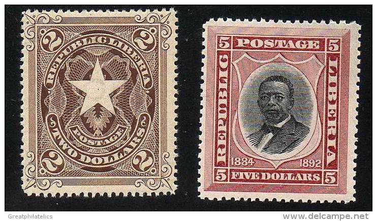 LIBERIA 1882 PRESIDENT JOHNSON AND STAR SC# 48-49 FRESH MNH CV$38.00 - Liberia