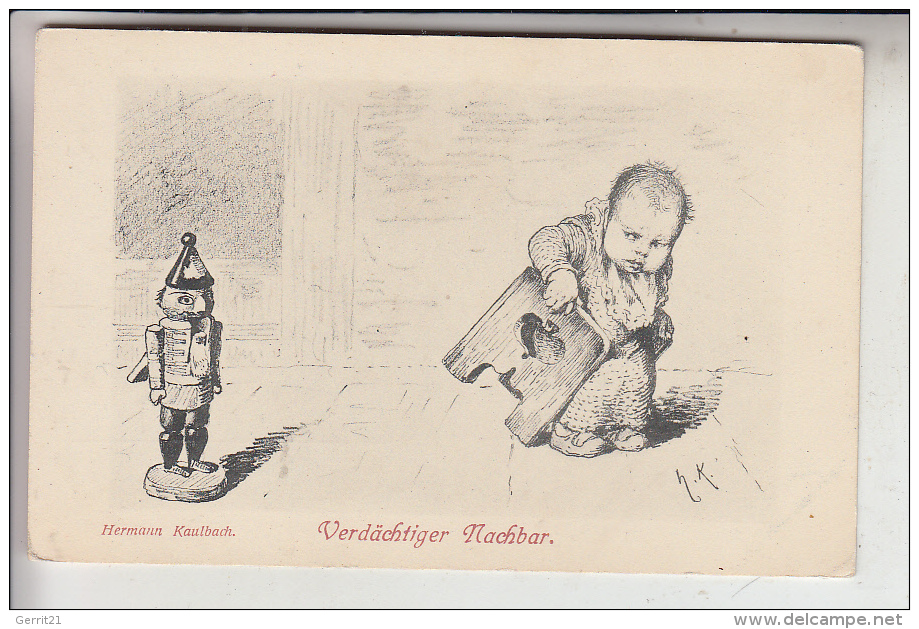 KÜNSTLER - ARTIST - HERMANN KAULBACH, "Verdächtiger Nachbar" Nussknacker/Nutcracker/Casse-Noisette/Notenkraker - Kaulbach, Hermann