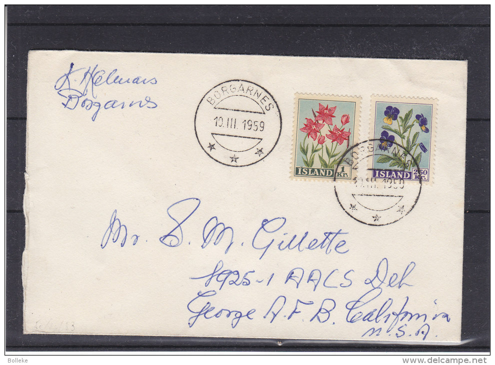 Fleurs - Islande - Lettre De 1959 - Oblitération Borgarnes  - Expédié Vers Les Etats Unis - Briefe U. Dokumente