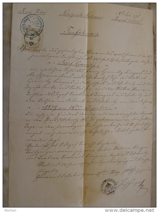 Old Document  1869 -Bohemia Böhmen Jistebnice - Kreis Tabor - Jozef Czernicky (1839)  TM007.1 - Birth & Baptism