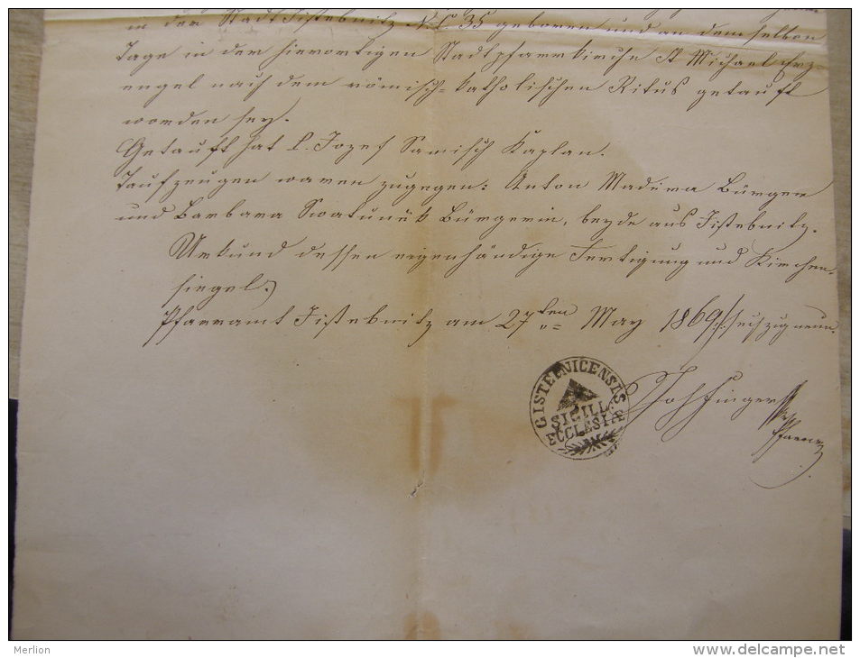 Old Document  1869 -Bohemia Böhmen Jistebnice - Kreis Tabor - Jozef Czernicky (1839)  TM007.1 - Nacimiento & Bautizo