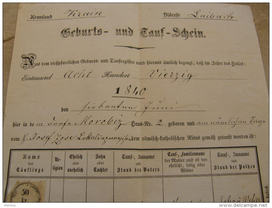 Old Document  1870 SLOVENIA -  Morobiz / Moroviz  -Borovec Pri KoÄevski Reki - Jakob Stampfl -Schuster -Weber -  TM007. - Birth & Baptism