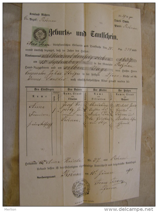 Old Document  1870 -Czech Republik  -ROZNAU -ROZNOV - Josef KOPECZKY - Jaklisek -  TM007.8 - Nacimiento & Bautizo