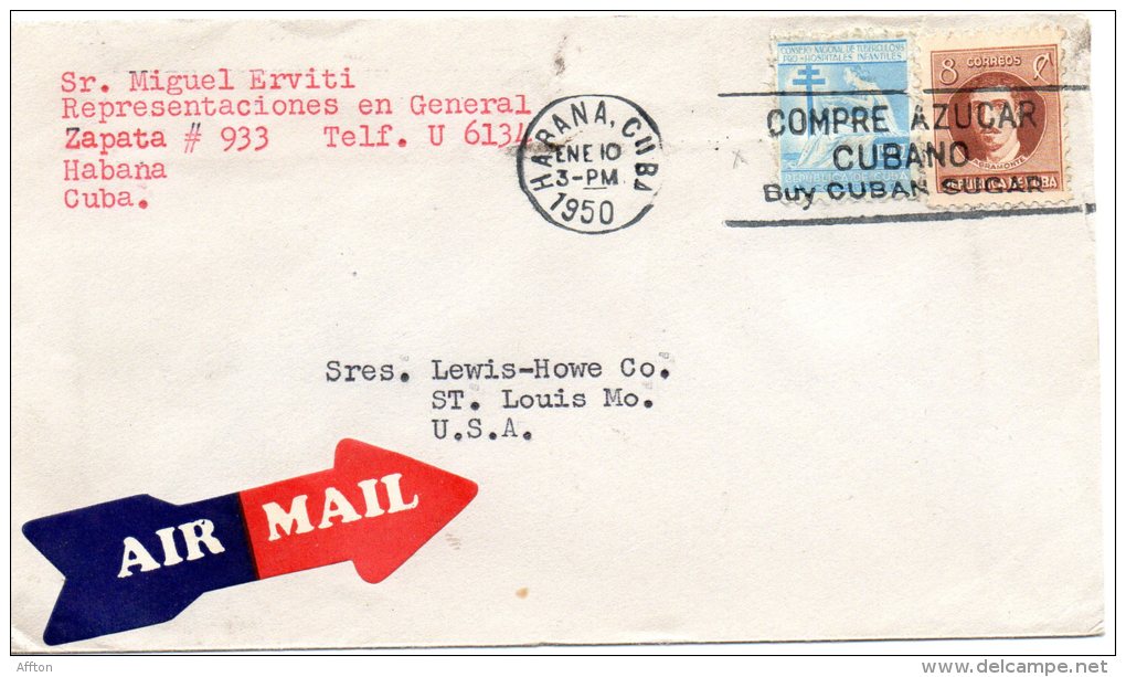 Cuba 1950 Cover Mailed To USA - Briefe U. Dokumente