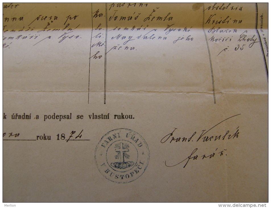 Old Document  1874 - Czech Republik -HustopeÄe&lrm;-  Josef Krpela -  TM011.6 - Geboorte & Doop