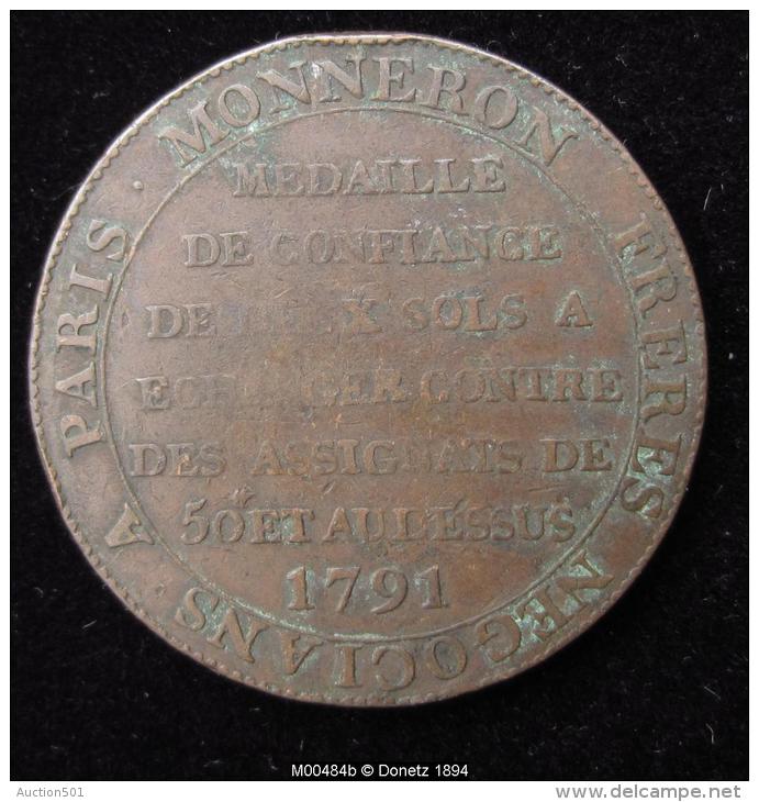 M00484 Medaille De Confiance De 2 Sols Contre Assignat, Monneron 1791 Et All. De La Liberté Et La Loi Au Revers 18 G - Monétaires / De Nécessité