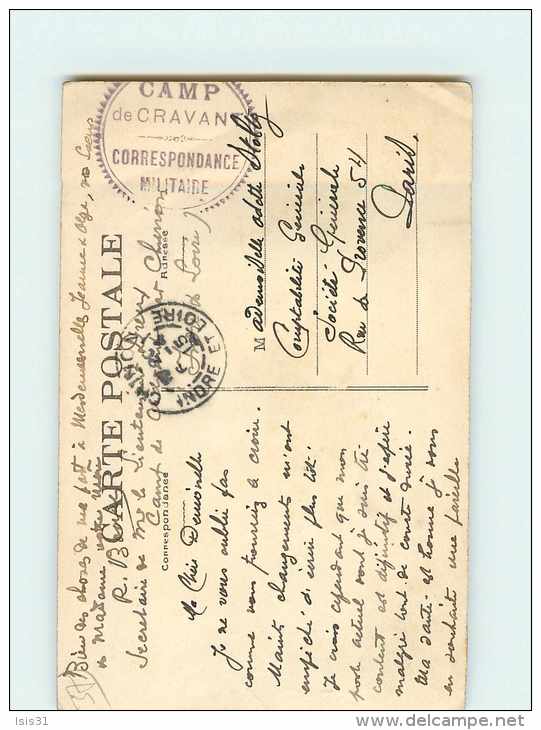 Dép 37 - Militaria - Cachets - Cravant - Vieille église - Cachet Au Dos Camp De Cravant Correspondance Militaire - Autres & Non Classés