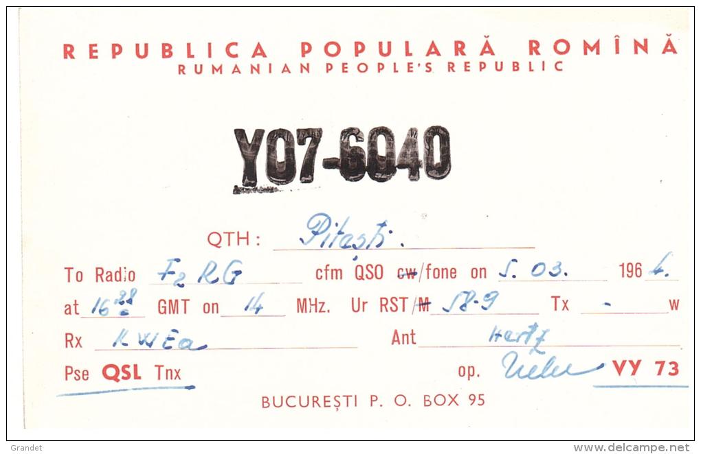 CARTE RADIO - QSL - CARTE RADIO QSL - ROUMANIE - ROMANIA - ROMINA - BUCAREST - BUCHAREST - 1964 - Radio Amateur